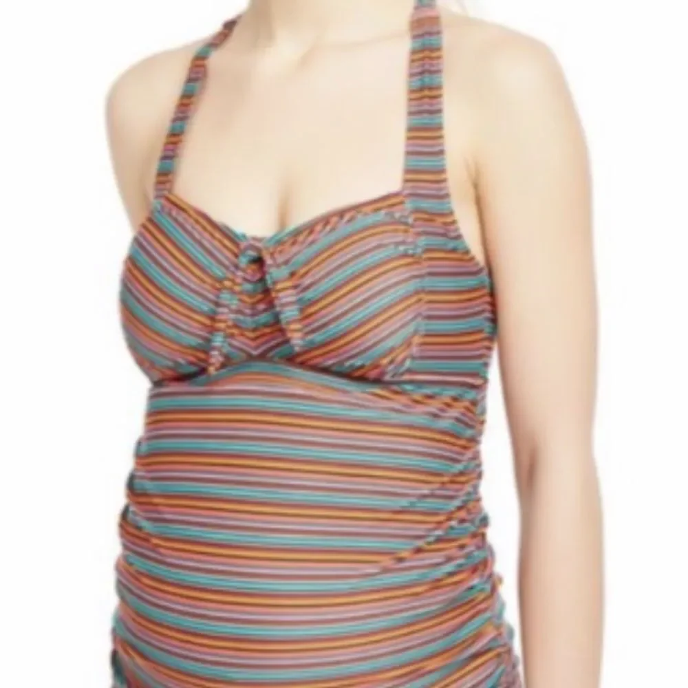 Take 50% OFF- Beach Bump Motherhood Multicolor Halter Top Swimwear, Size-L